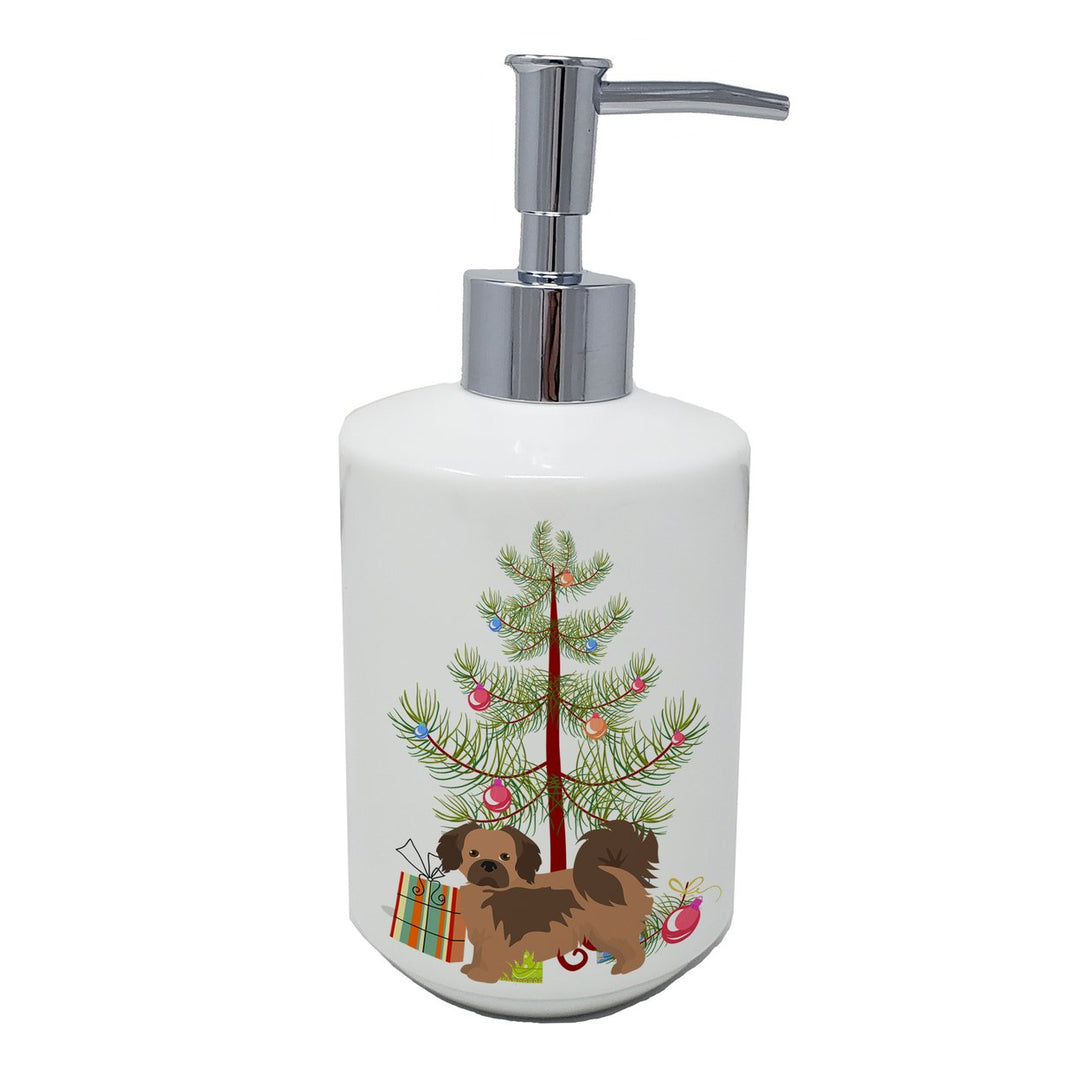 Tibetan Spaniel Christmas Tree Ceramic Soap Dispenser Image 1