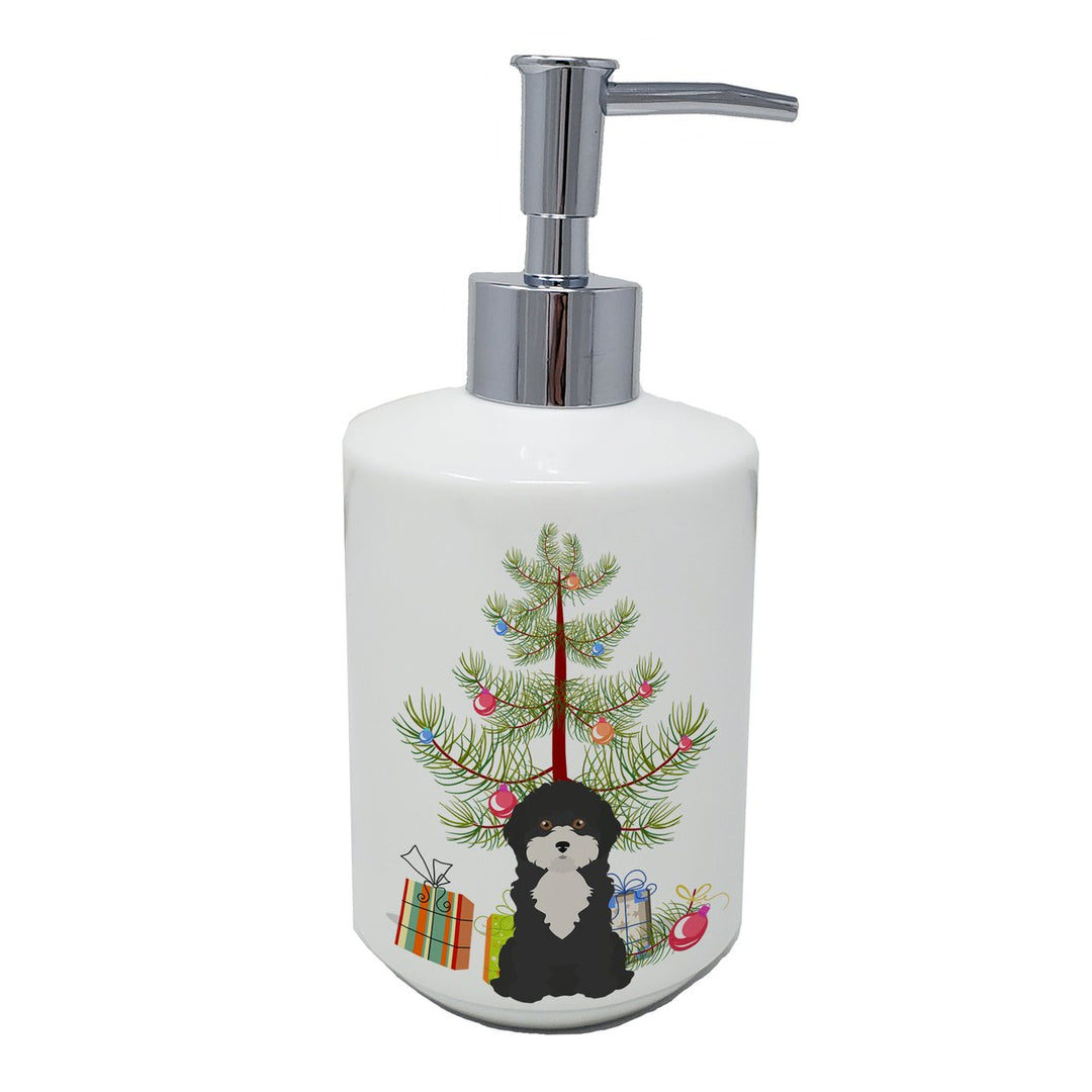 Black and White Cyprus Poodle Christmas Tree Ceramic Soap Dispenser Image 1