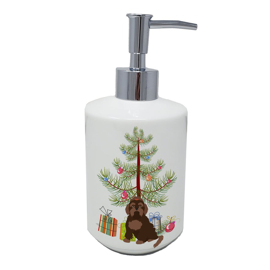 Brown Russian Tsvetnaya Bolonka Lap Dog Christmas Tree Ceramic Soap Dispenser Image 1