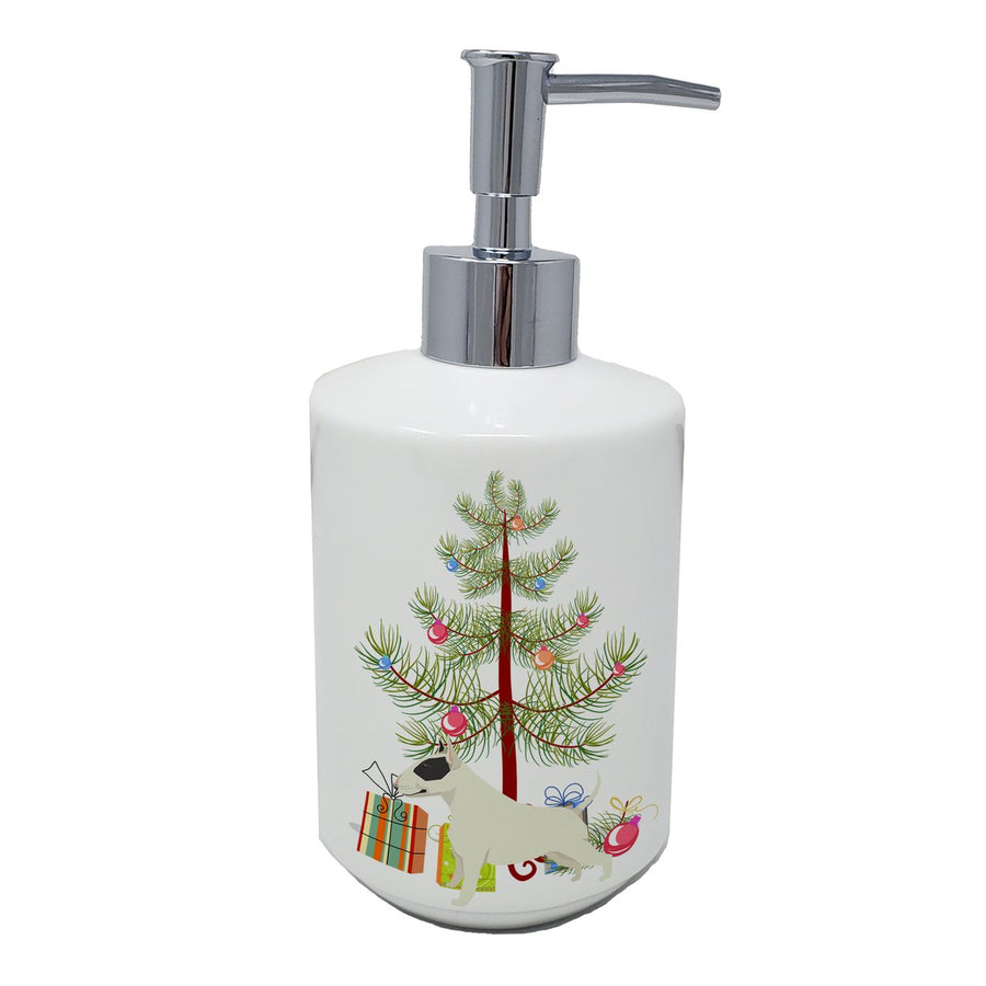 Black and White Bull Terrier Christmas Tree Ceramic Soap Dispenser Image 1