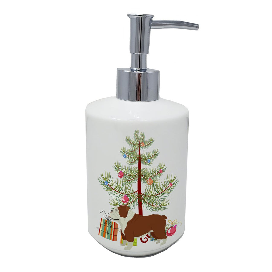 English Bulldog Christmas Tree Ceramic Soap Dispenser Image 1