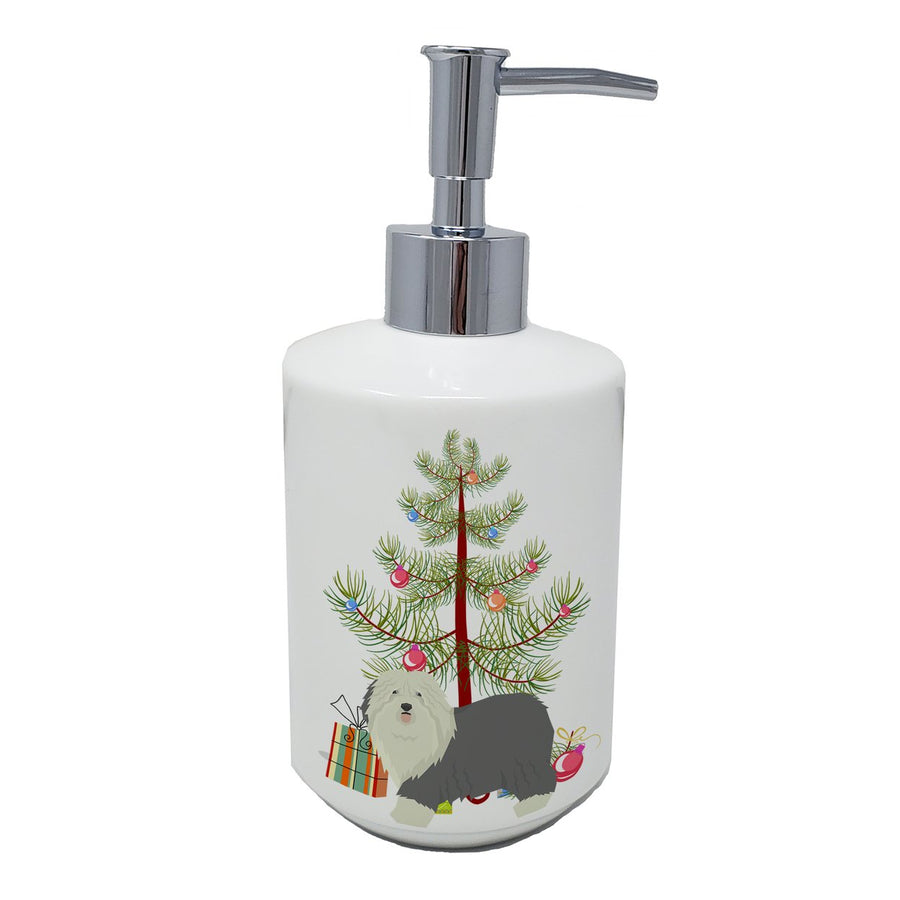 Old English Sheepdog Christmas Tree Ceramic Soap Dispenser Image 1