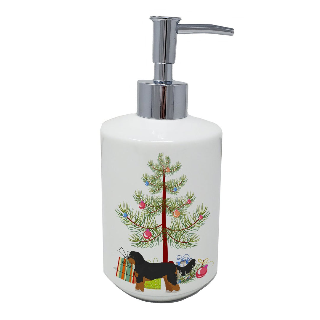 Black and Tan Cavapoo Christmas Tree Ceramic Soap Dispenser Image 1