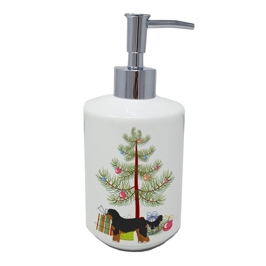 Black and Tan Cavapoo Christmas Tree Ceramic Soap Dispenser Image 1