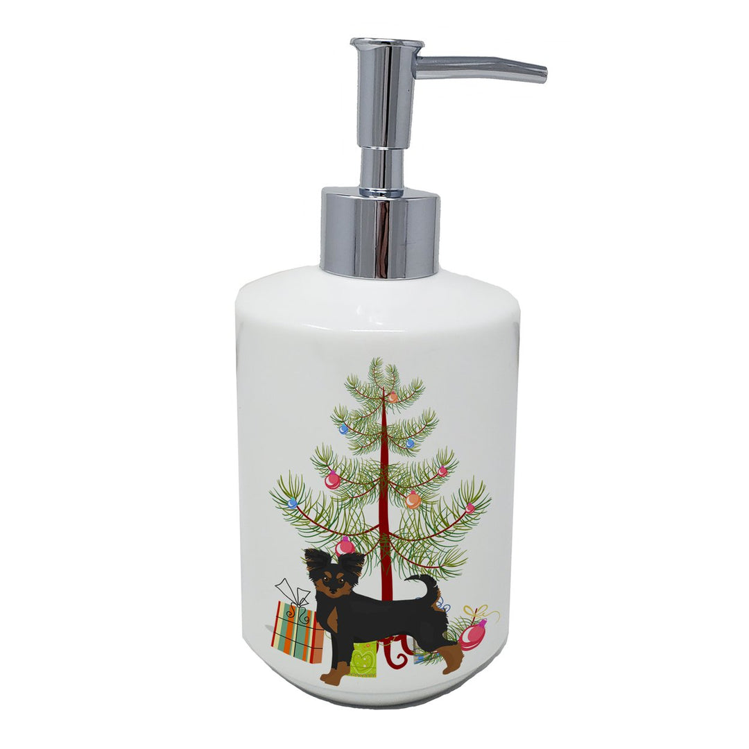 Black and Tan Chion Christmas Tree Ceramic Soap Dispenser Image 1