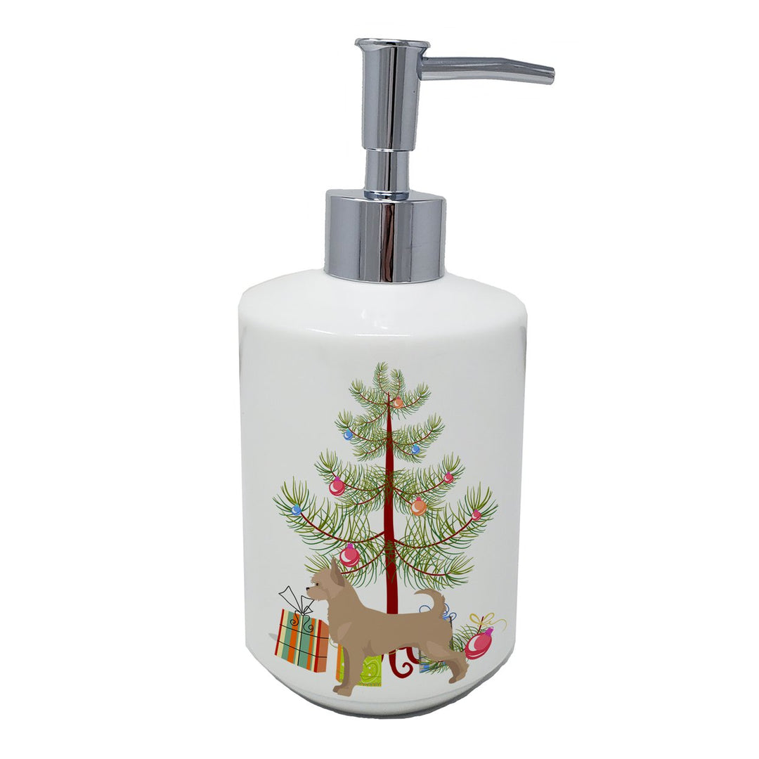 Tan Chorkie Christmas Tree Ceramic Soap Dispenser Image 1