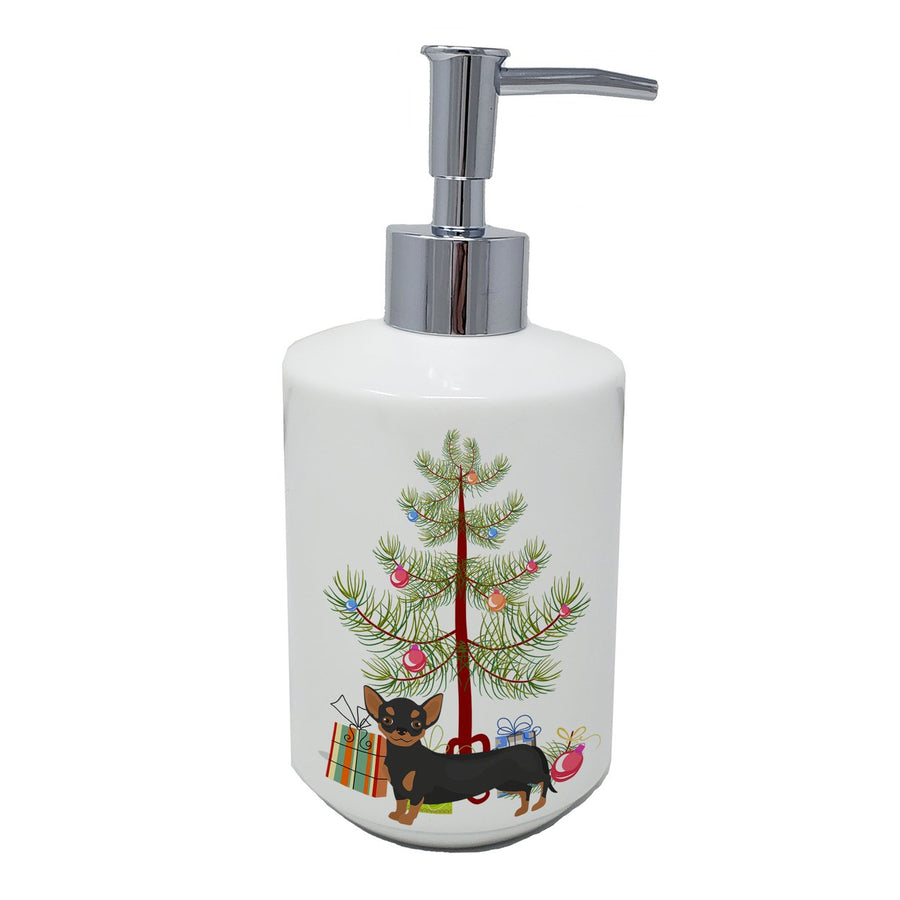 Black and Tan Chiweenie Christmas Tree Ceramic Soap Dispenser Image 1