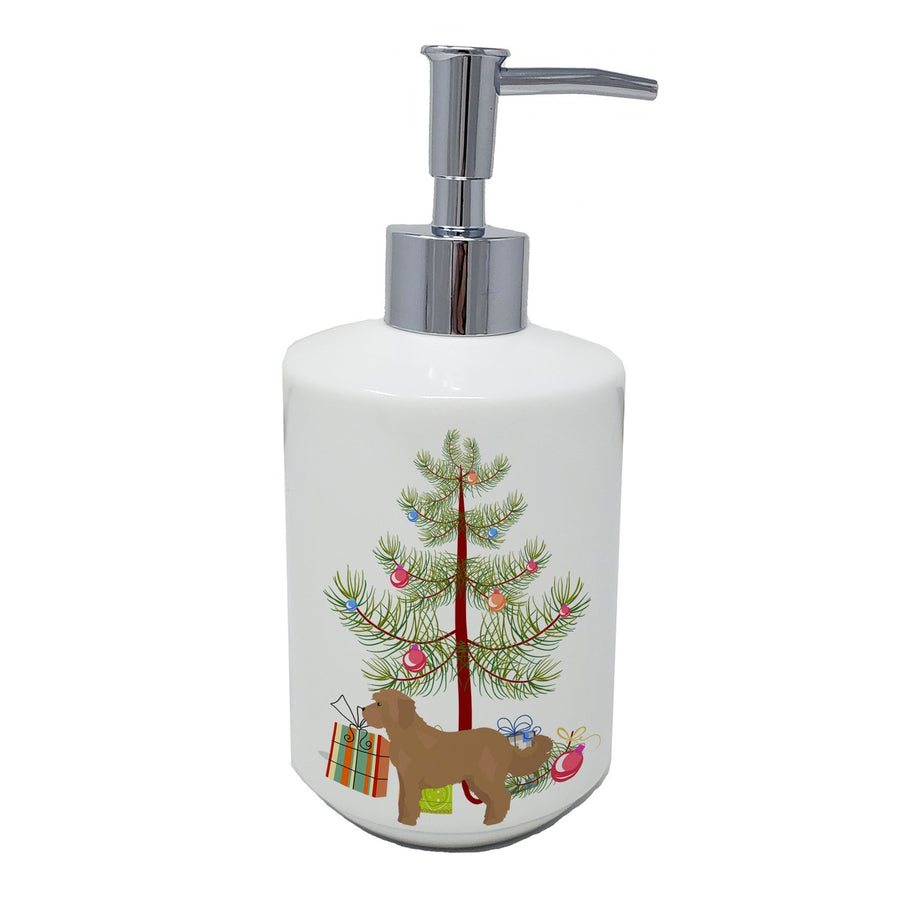 Tan Cockapoo Christmas Tree Ceramic Soap Dispenser Image 1