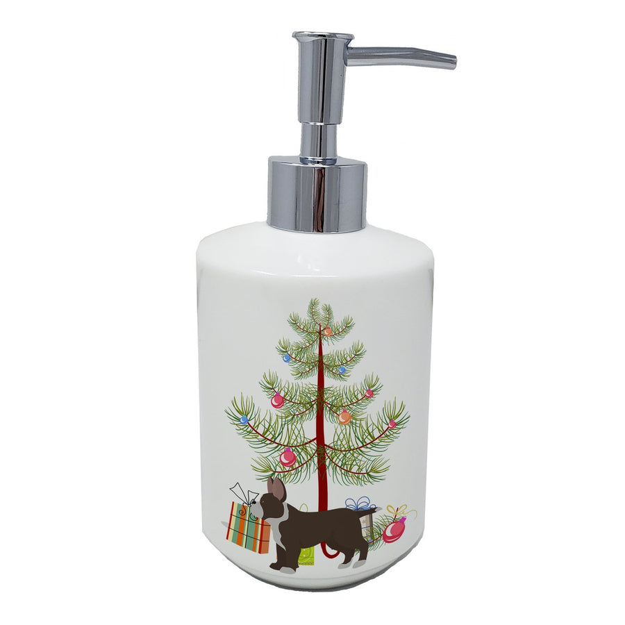 Black French Bulldog Pit Bull Mix Christmas Tree Ceramic Soap Dispenser Image 1