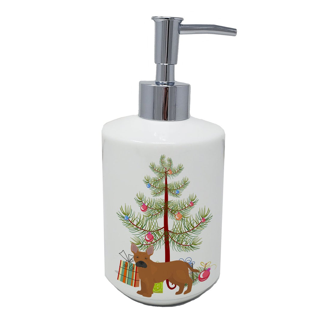 Tan French Bulldog Pit Bull Mix Christmas Tree Ceramic Soap Dispenser Image 1