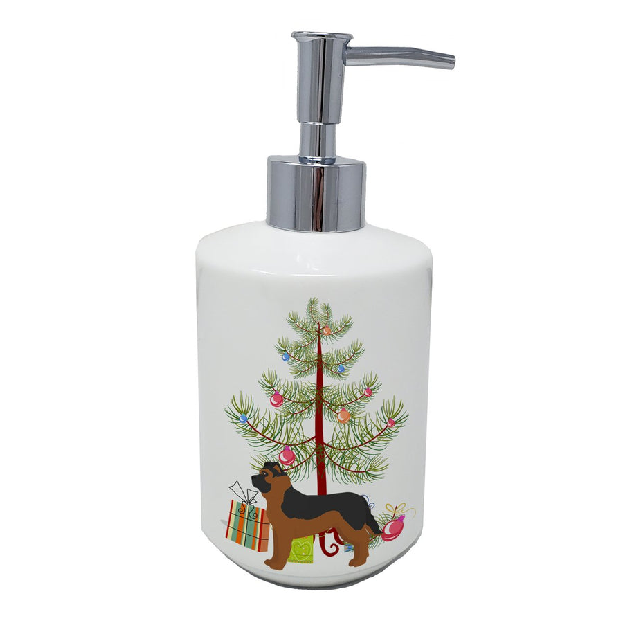 Black German Shepherd Mastiff Mix Christmas Tree Ceramic Soap Dispenser Image 1