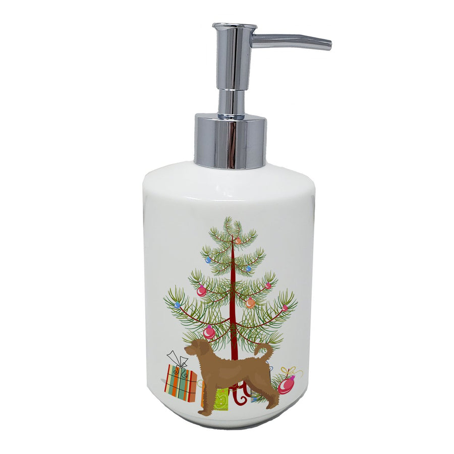 Tan Labradoodle Christmas Tree Ceramic Soap Dispenser Image 1