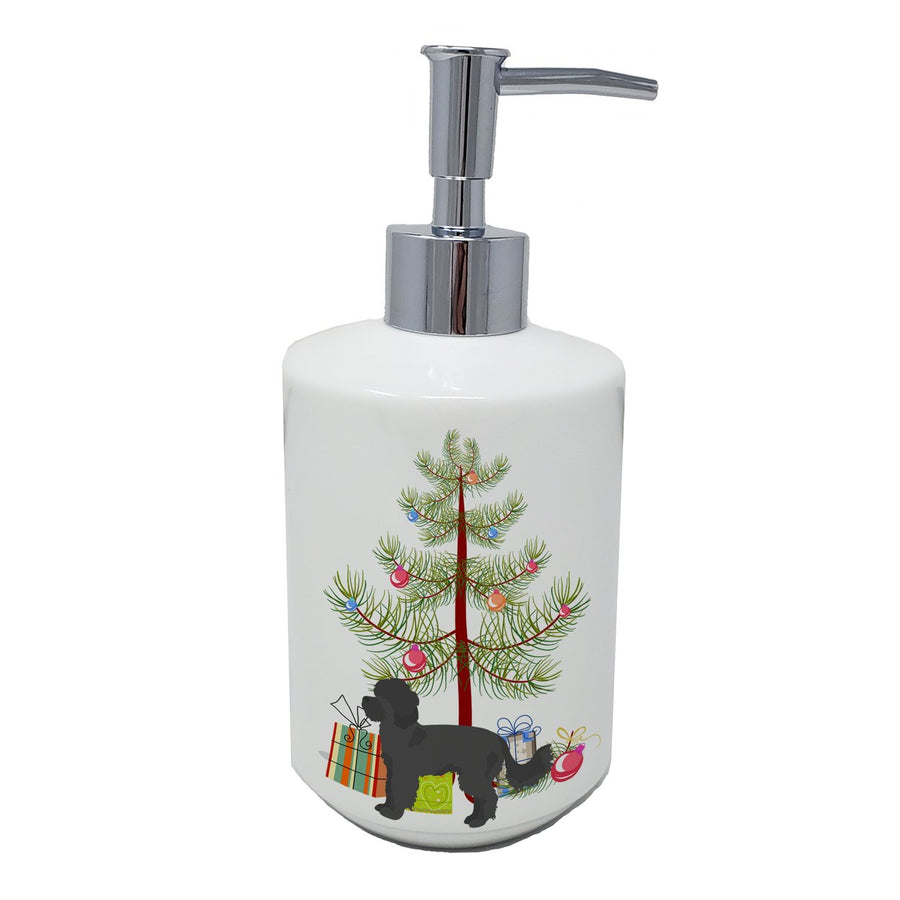 Black Maltipoo Christmas Tree Ceramic Soap Dispenser Image 1