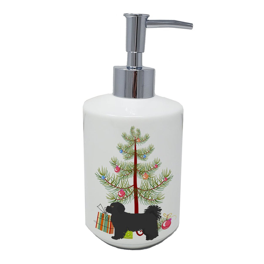 Black Pekeapoo Christmas Tree Ceramic Soap Dispenser Image 1