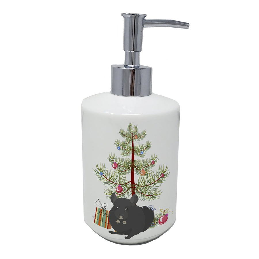 Charcoal Chinchilla Merry Christmas Ceramic Soap Dispenser Image 1