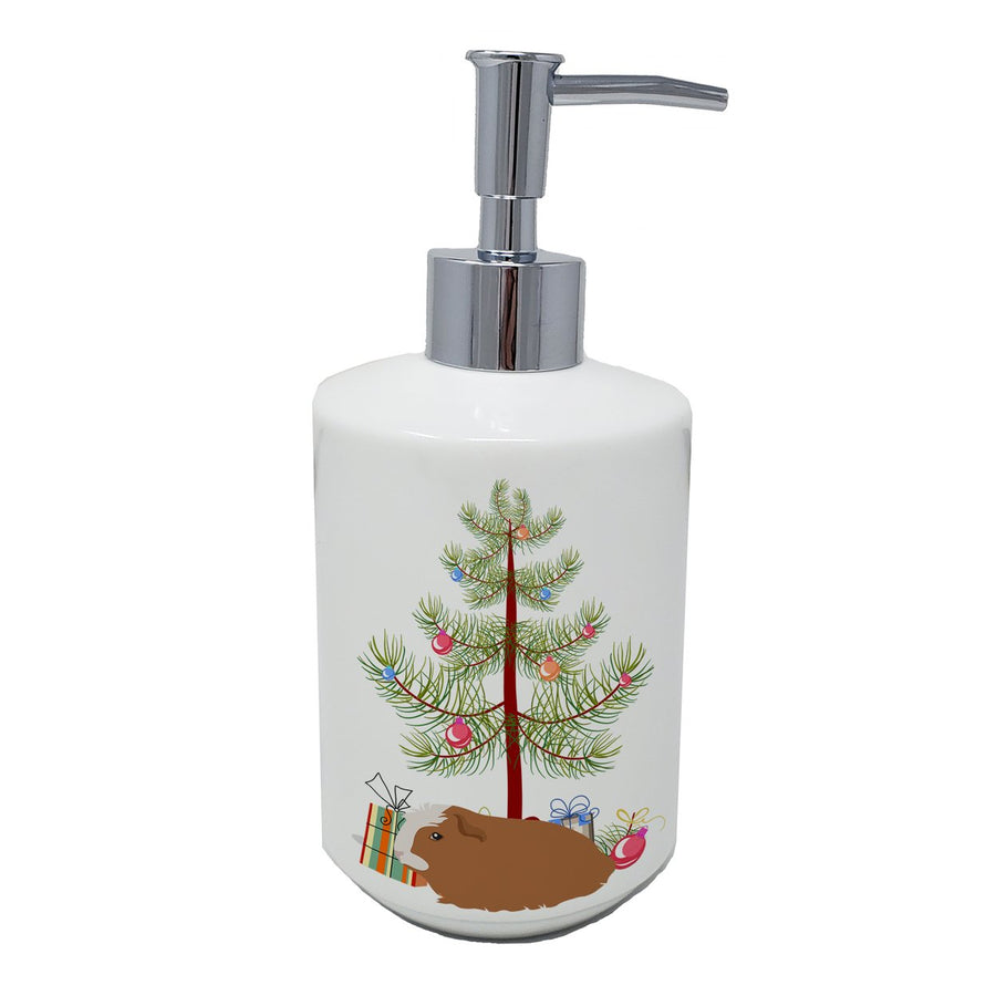 Crested Guinea Pig Merry Christmas Ceramic Soap Dispenser Image 1