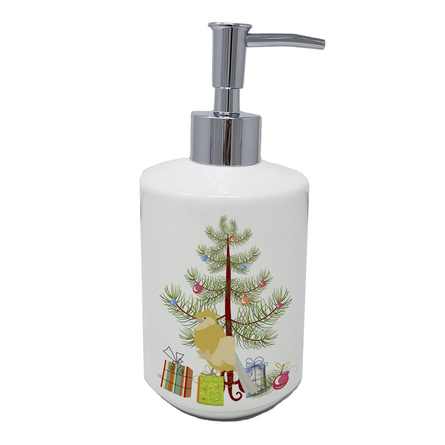 French Curly Canary Merry Christmas Ceramic Soap Dispenser Image 1