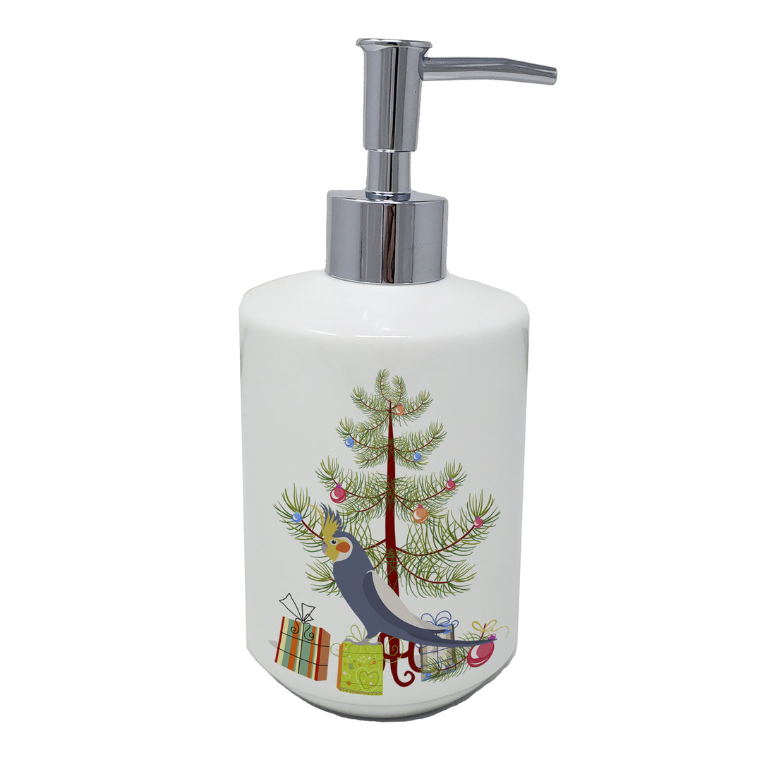 Cockatiel Merry Christmas Ceramic Soap Dispenser Image 1