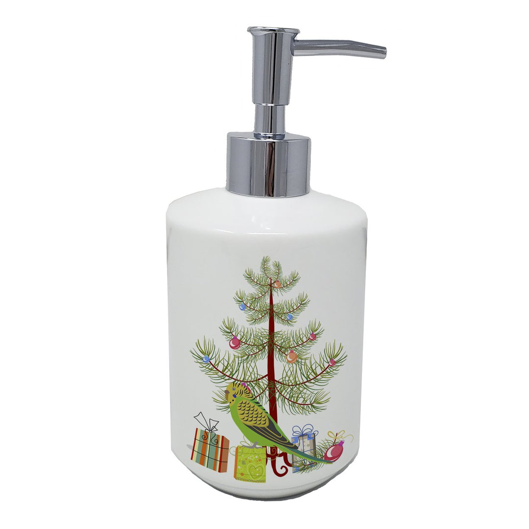 Budgerigar Merry Christmas Ceramic Soap Dispenser Image 1