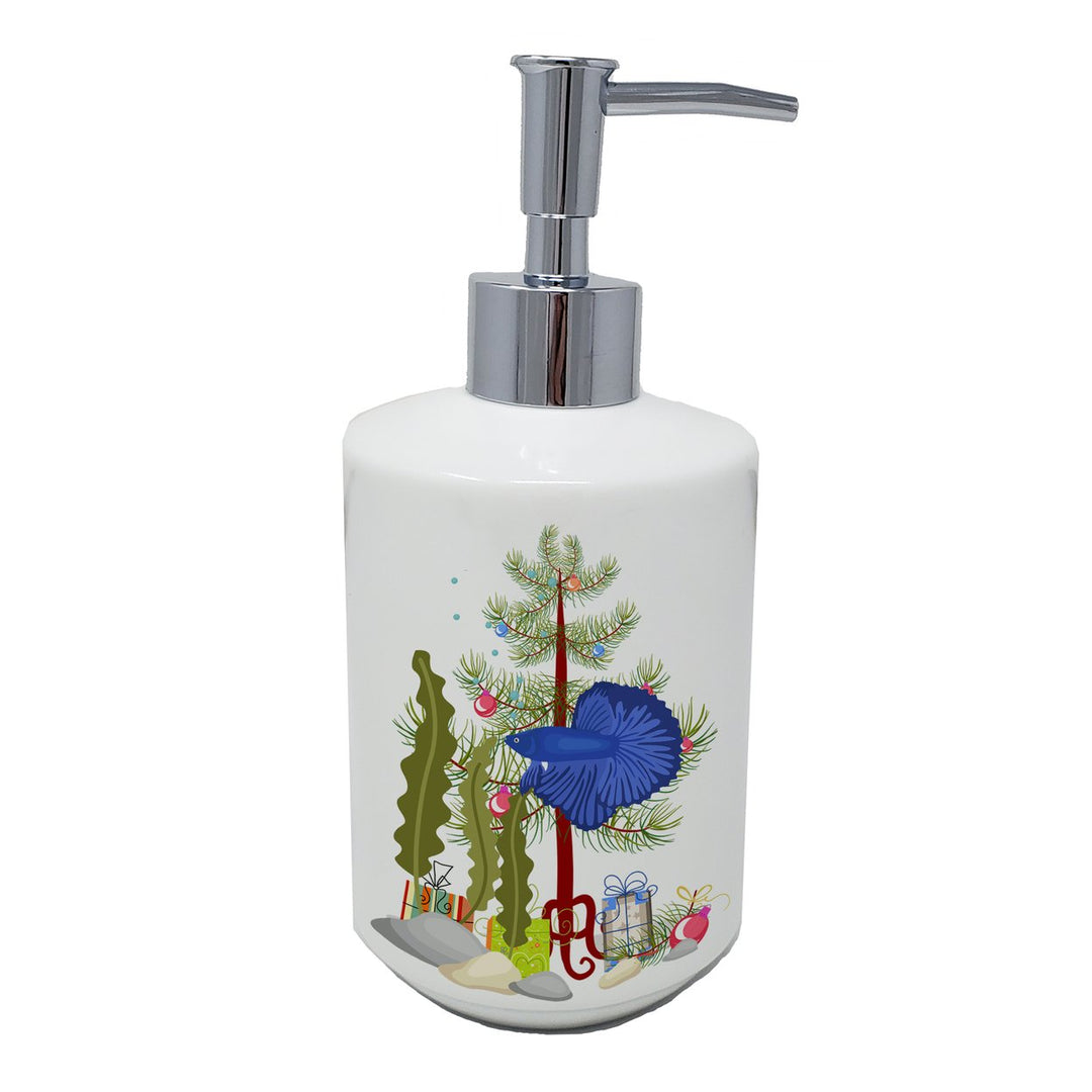 Delta Tail Betta Fish Merry Christmas Ceramic Soap Dispenser Image 1