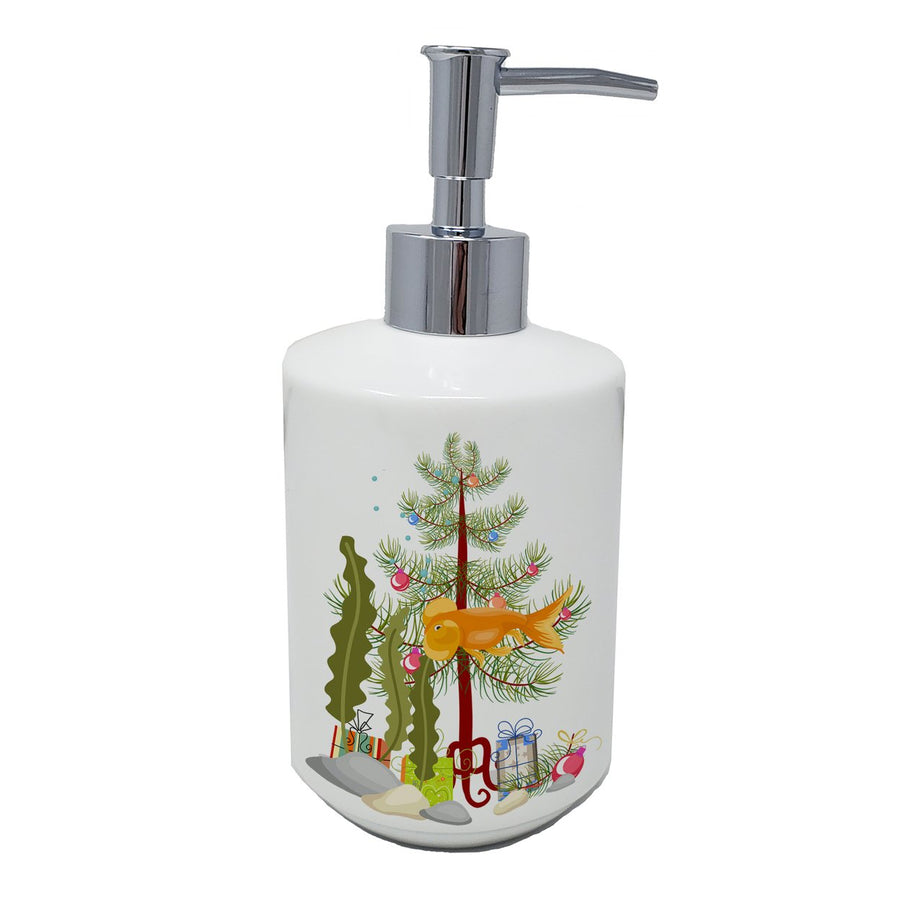 Bubble Eyed Goldfish Merry Christmas Ceramic Soap Dispenser Image 1