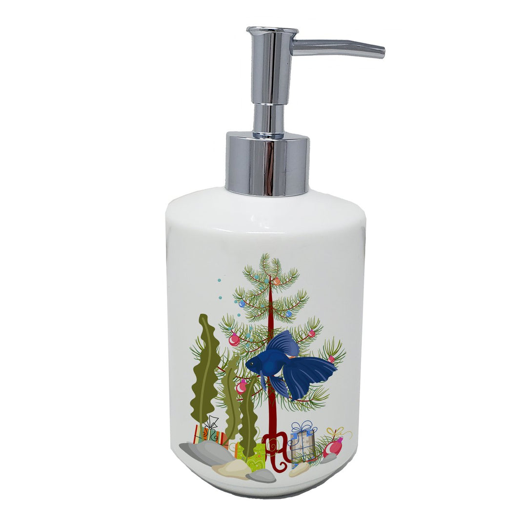 Veiltail Goldfish Merry Christmas Ceramic Soap Dispenser Image 1