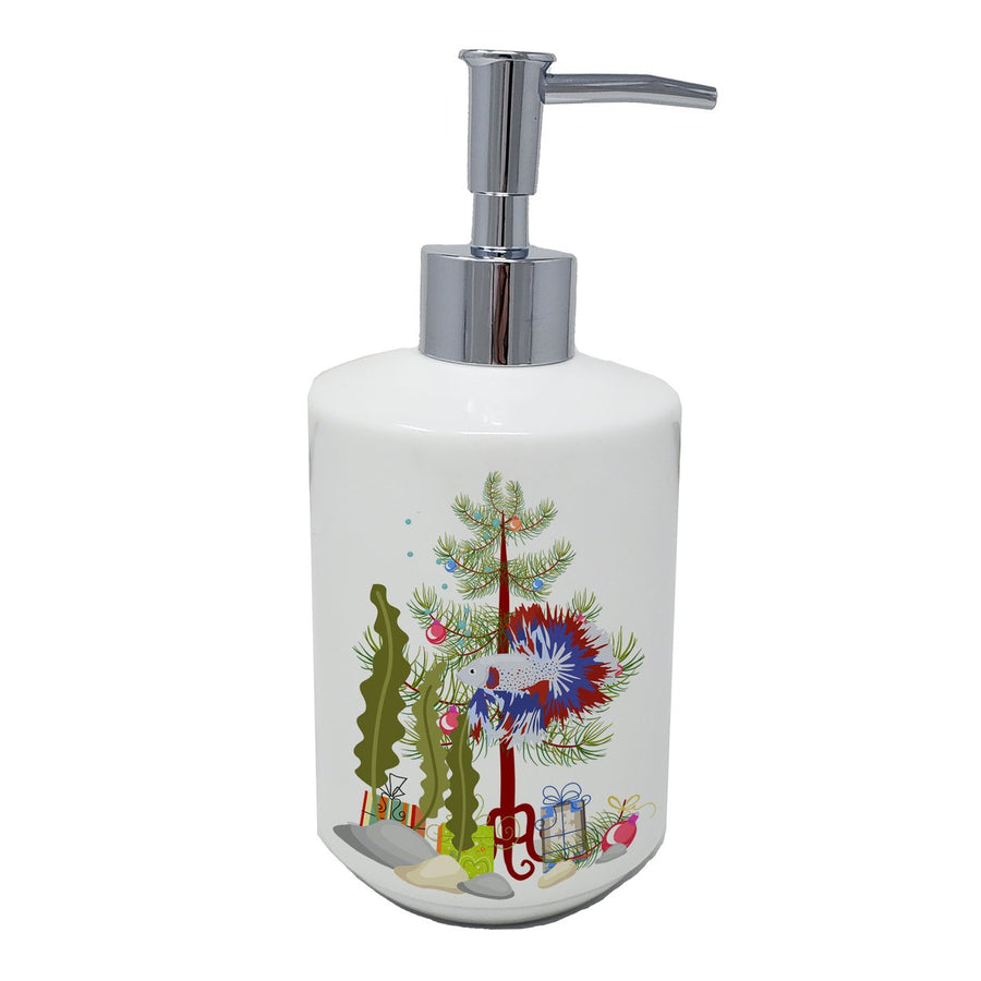 Comb Tail Betta Merry Christmas Ceramic Soap Dispenser Image 1