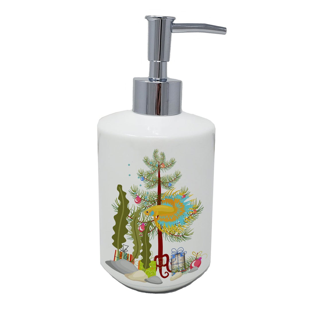 CrownTail Betta Merry Christmas Ceramic Soap Dispenser Image 1