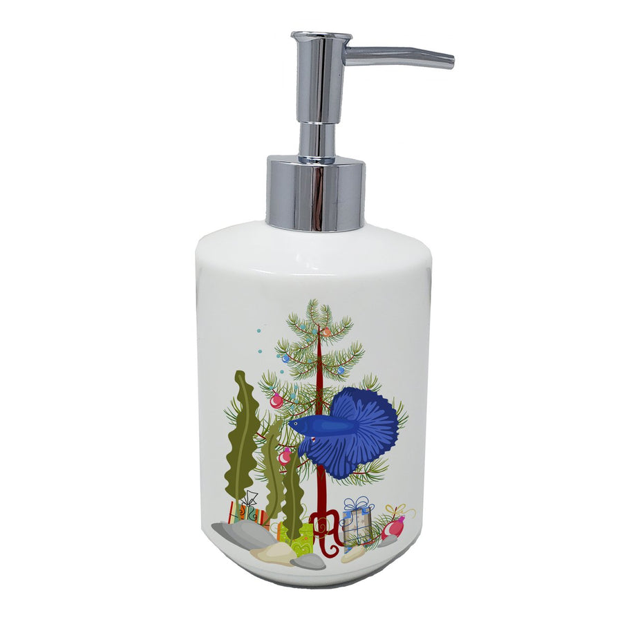 Super Delta Tail Betta Merry Christmas Ceramic Soap Dispenser Image 1