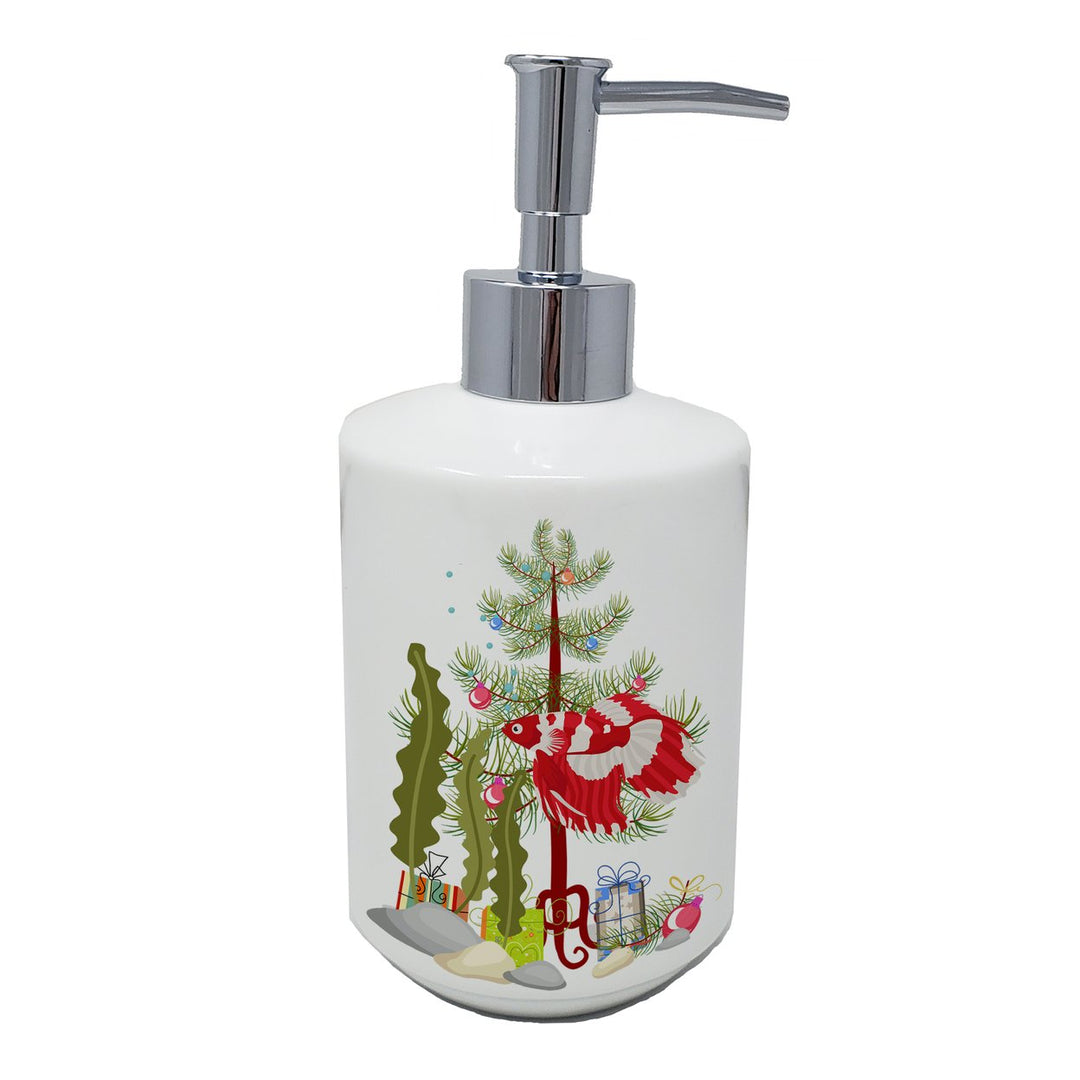 Veil Tail Betta Merry Christmas Ceramic Soap Dispenser Image 1