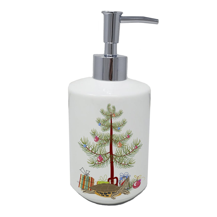 Pond Slider Turtle Merry Christmas Ceramic Soap Dispenser Image 1