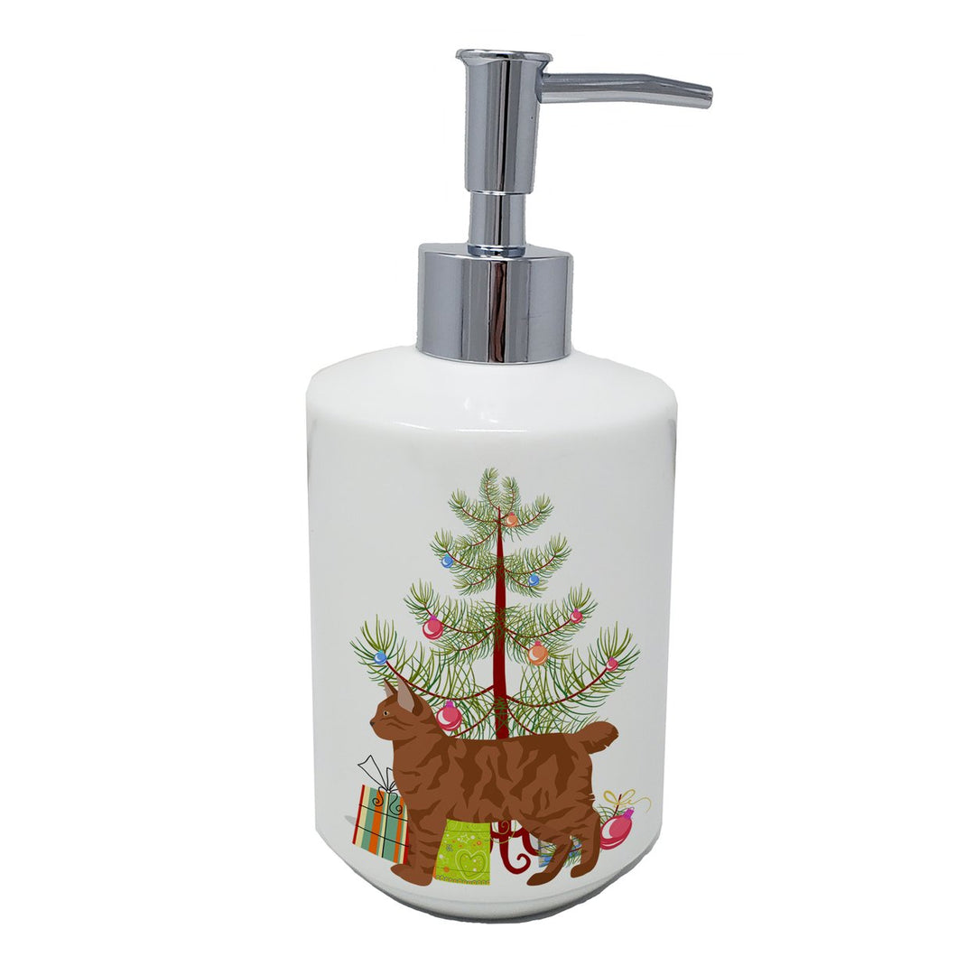 American Bobtail Style 2 Cat Merry Christmas Ceramic Soap Dispenser Image 1