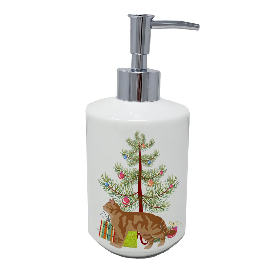 American Wirehair Style 2 Cat Merry Christmas Ceramic Soap Dispenser Image 1