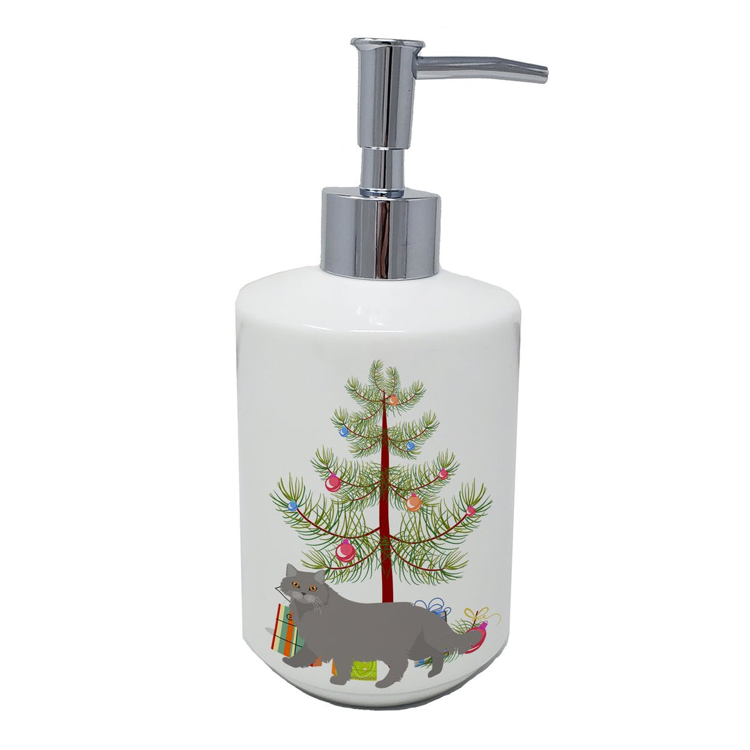 British Longhair Cat Merry Christmas Ceramic Soap Dispenser Image 1