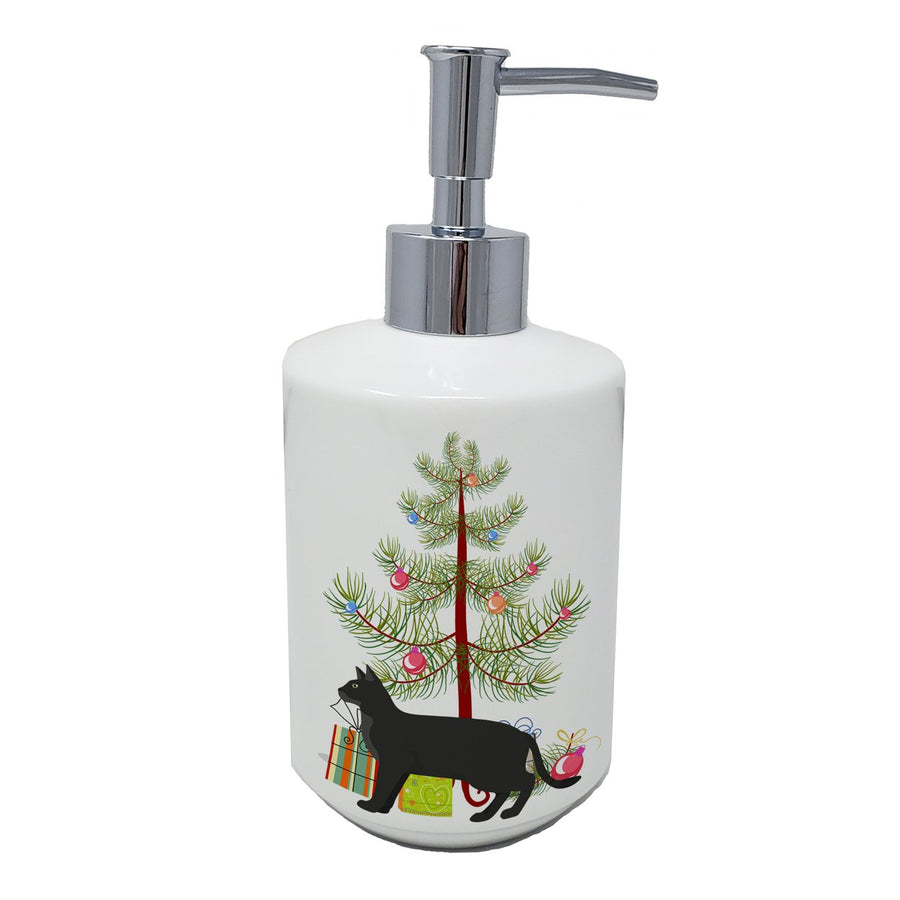 Chausie Black Cat Merry Christmas Ceramic Soap Dispenser Image 1