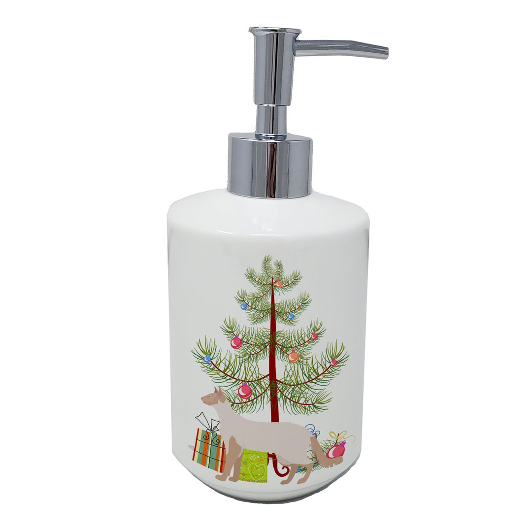 Colorpoint Longhair Style 2 Cat Merry Christmas Ceramic Soap Dispenser Image 1