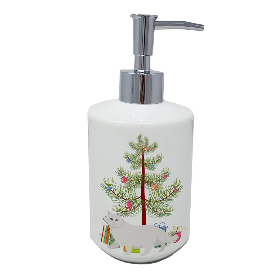 Chinchilla Persian Longhair Cat Merry Christmas Ceramic Soap Dispenser Image 1