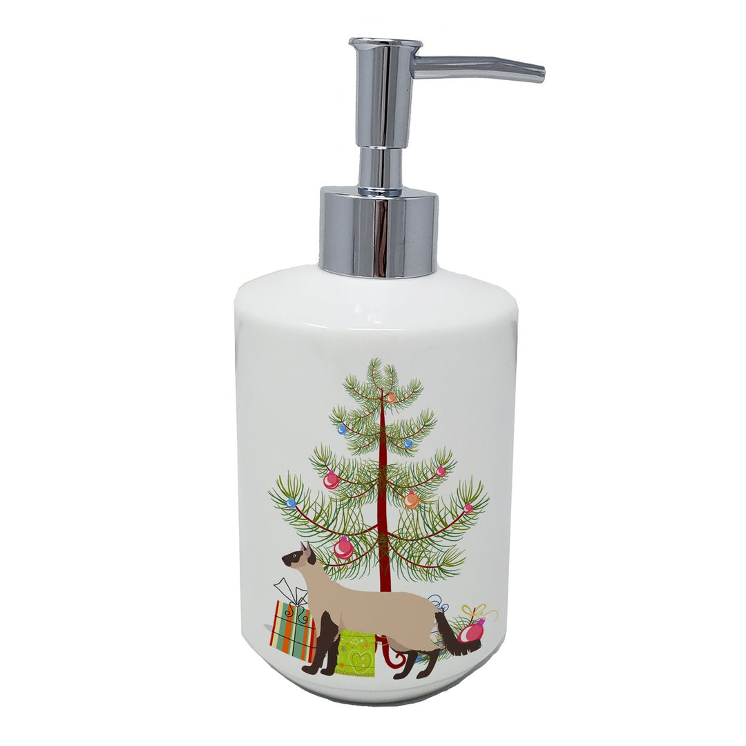 Colorpoint Longhair Style 3 Cat Merry Christmas Ceramic Soap Dispenser Image 1