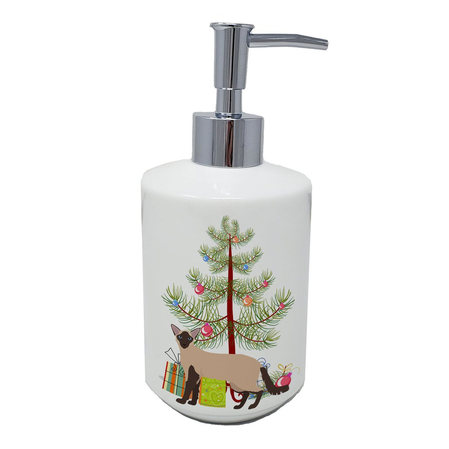 Colorpoint Longhair Cat Merry Christmas Ceramic Soap Dispenser Image 1