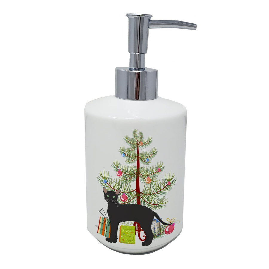 Black German Rex Cat Merry Christmas Ceramic Soap Dispenser Image 1