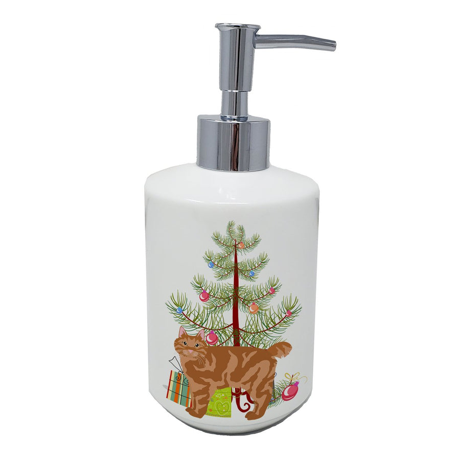 Kurilian Bobtail Cat Merry Christmas Ceramic Soap Dispenser Image 1