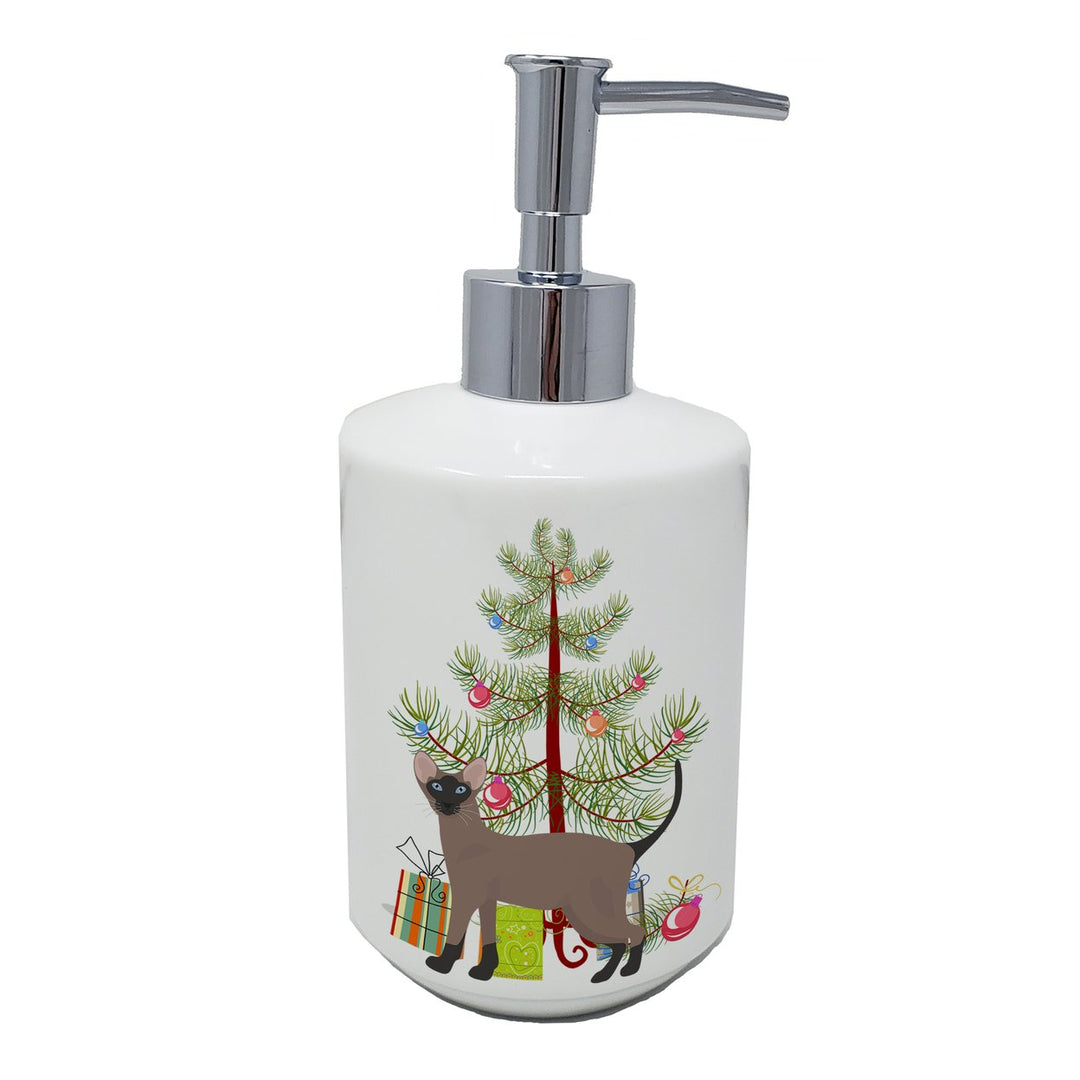 Oriental Bicolor Cat Merry Christmas Ceramic Soap Dispenser Image 1