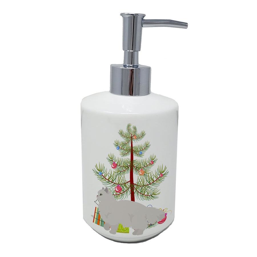 White Persian Traditional Cat Merry Christmas Ceramic Soap Dispenser Image 1