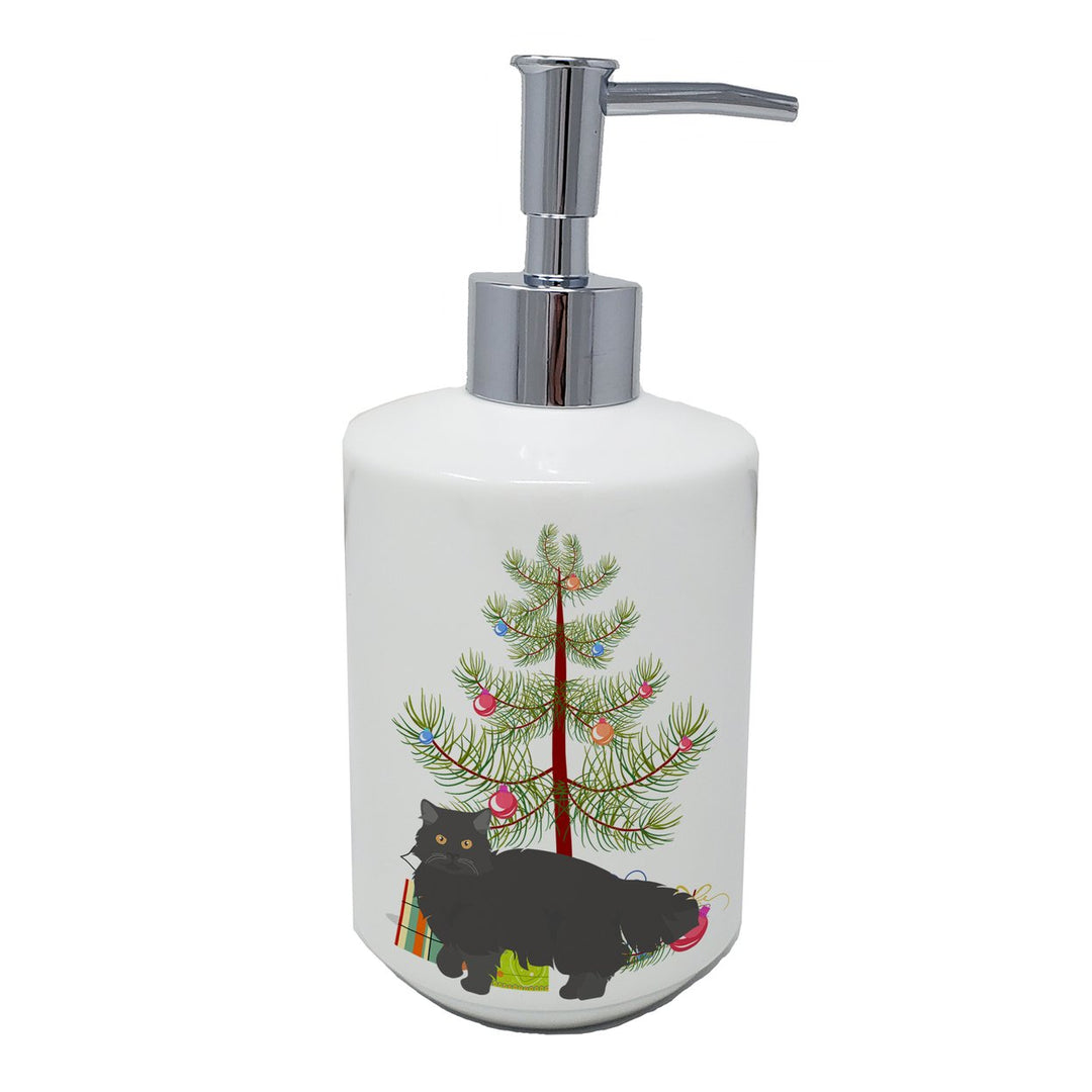 Black Persian Traditional Cat Merry Christmas Ceramic Soap Dispenser Image 1