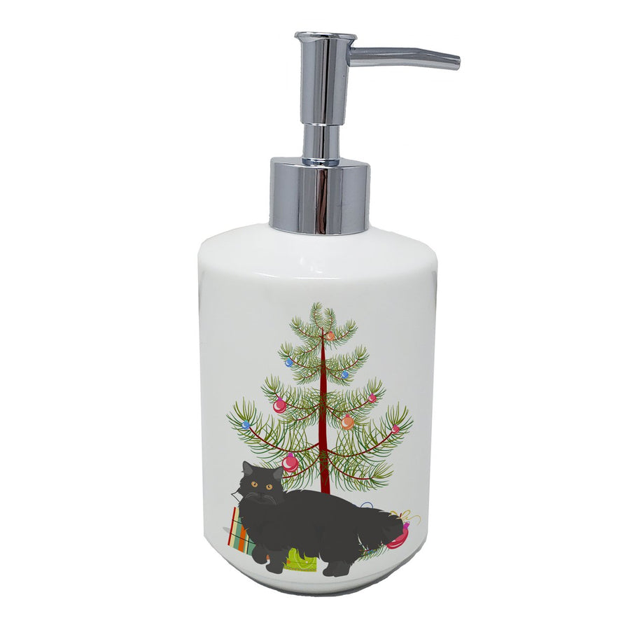 Black Persian Traditional Cat Merry Christmas Ceramic Soap Dispenser Image 1