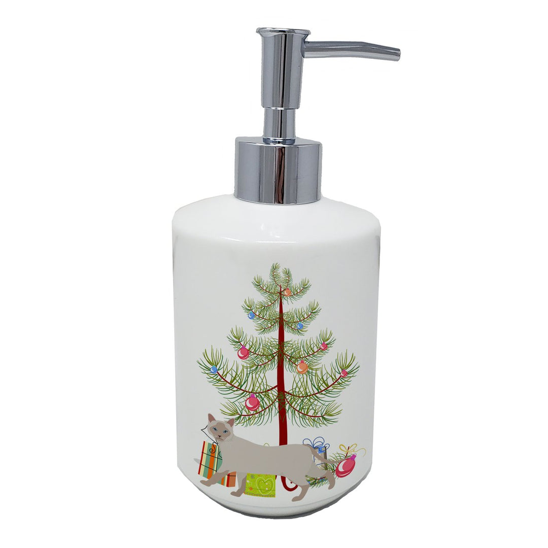 Thai Lilac Cat Merry Christmas Ceramic Soap Dispenser Image 1