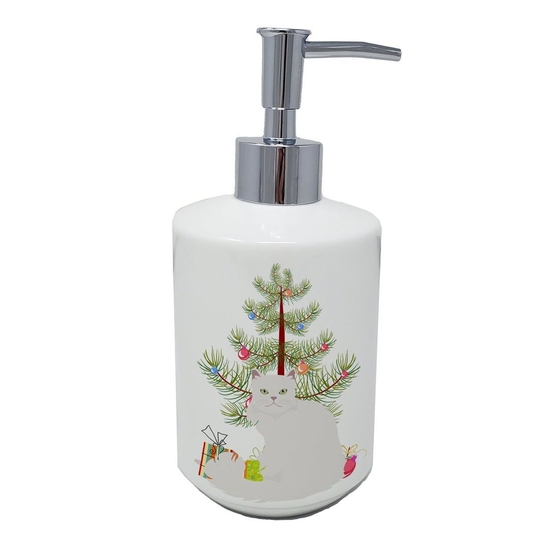 Asian Semi Longhaired Cat Merry Christmas Ceramic Soap Dispenser Image 1