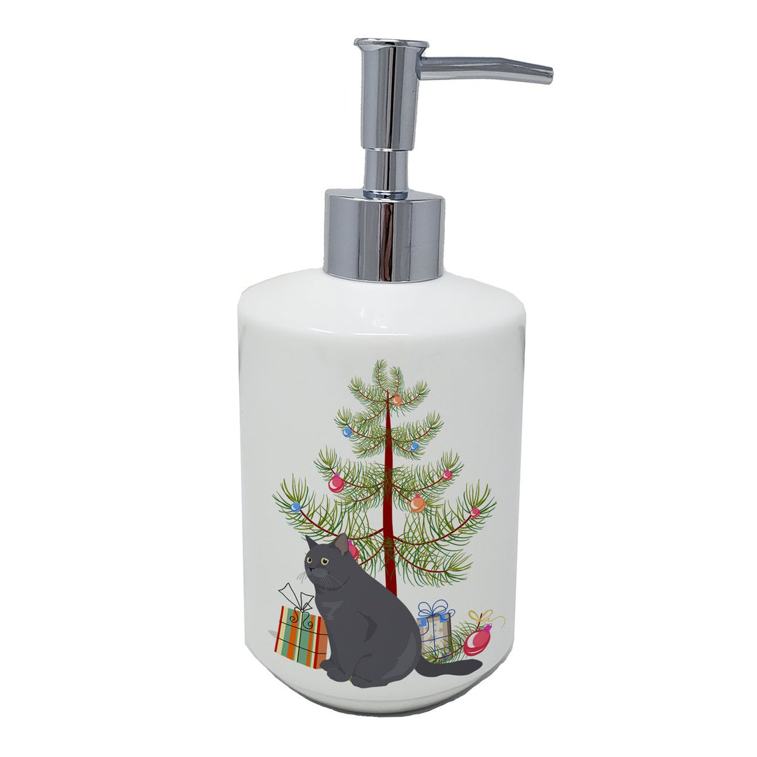 British Shorthair Style 1 Cat Merry Christmas Ceramic Soap Dispenser Image 1