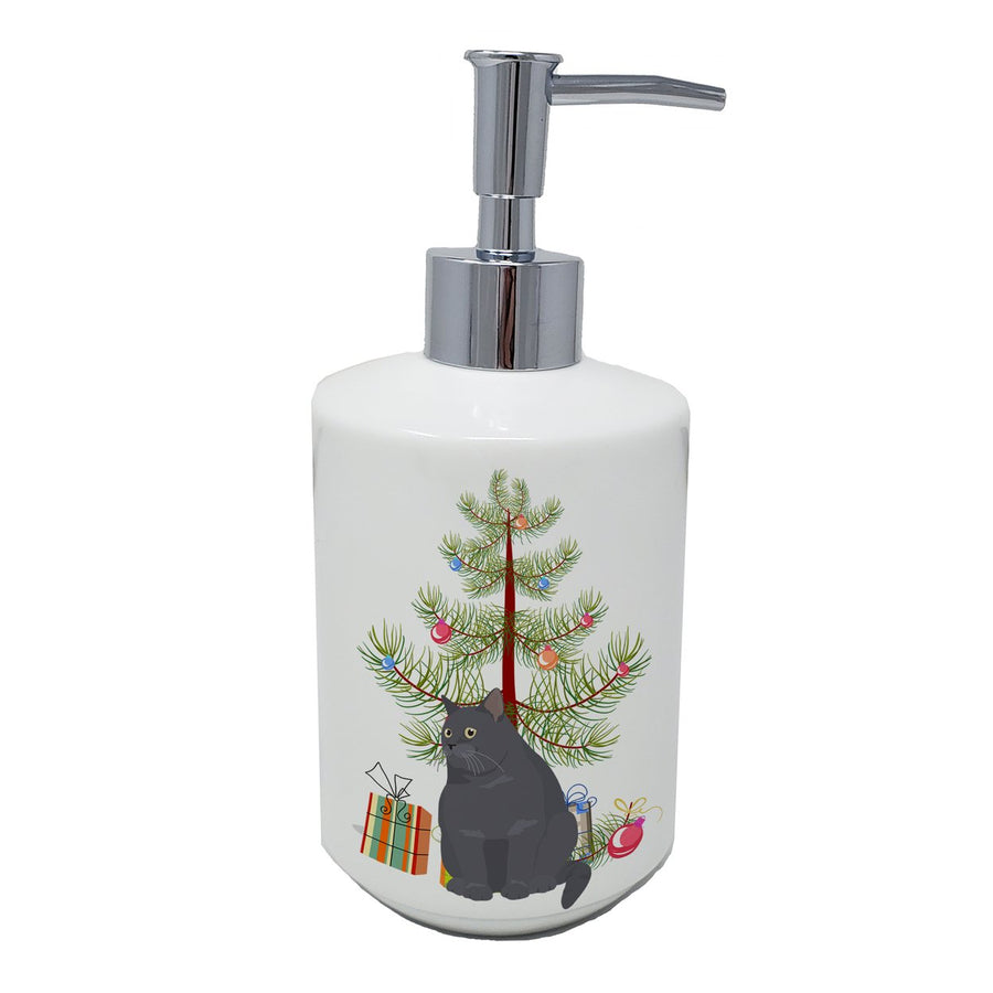 British Shorthair Style 2 Cat Merry Christmas Ceramic Soap Dispenser Image 1