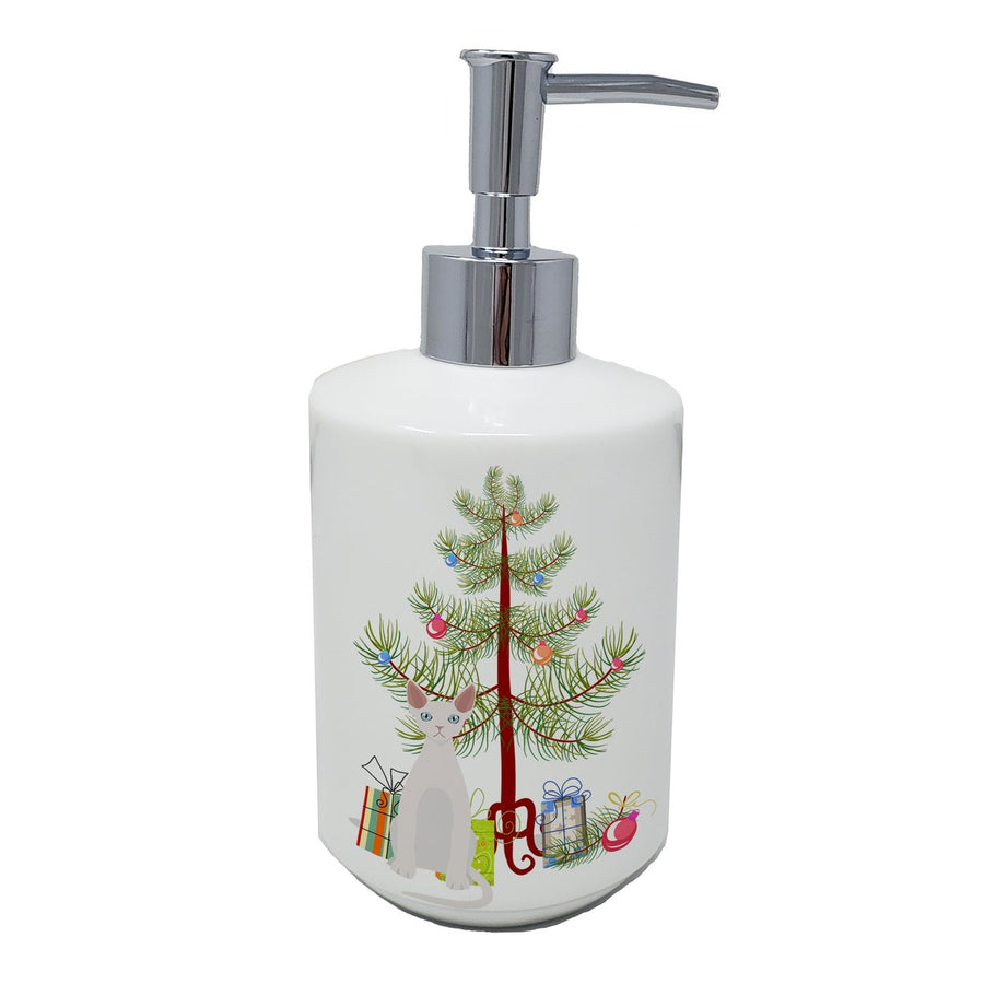 Devon Rex Style 2 Cat Merry Christmas Ceramic Soap Dispenser Image 1